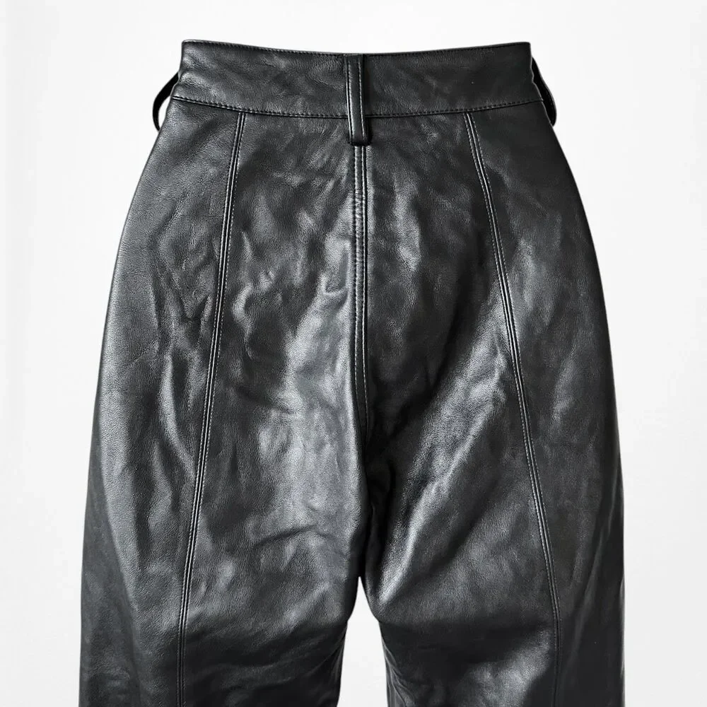 Vintage Y2K 90s Black Faux Leather High Waisted Boot Cut Pants Trousers Size S
